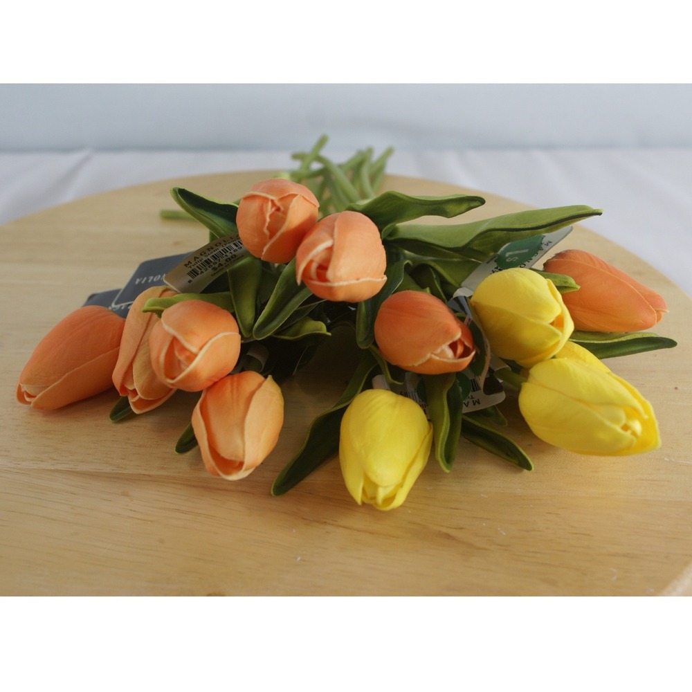 Magnolia Artificial Tulip Stems Peach Yellow‎ Faux Floral Bouquet Lot of 11